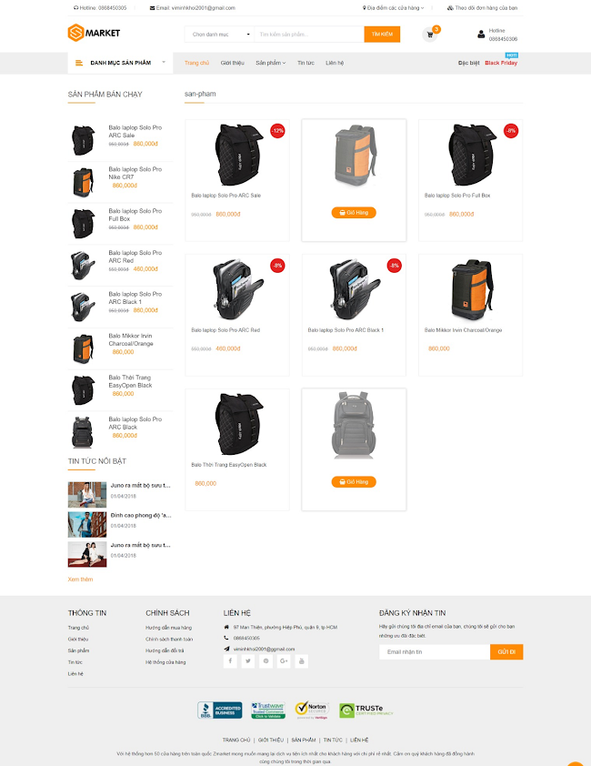 Giao diện web bán hàng Zmarket Bags Giao diện web bán hàng Zmarket Bags